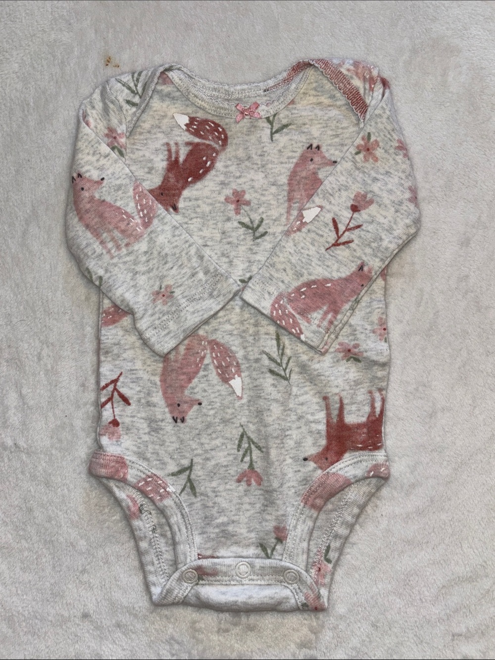 (3 for $10) carters Baby Girls' Gray Fox Print Long-Sleeve One-Piece Bodysuit